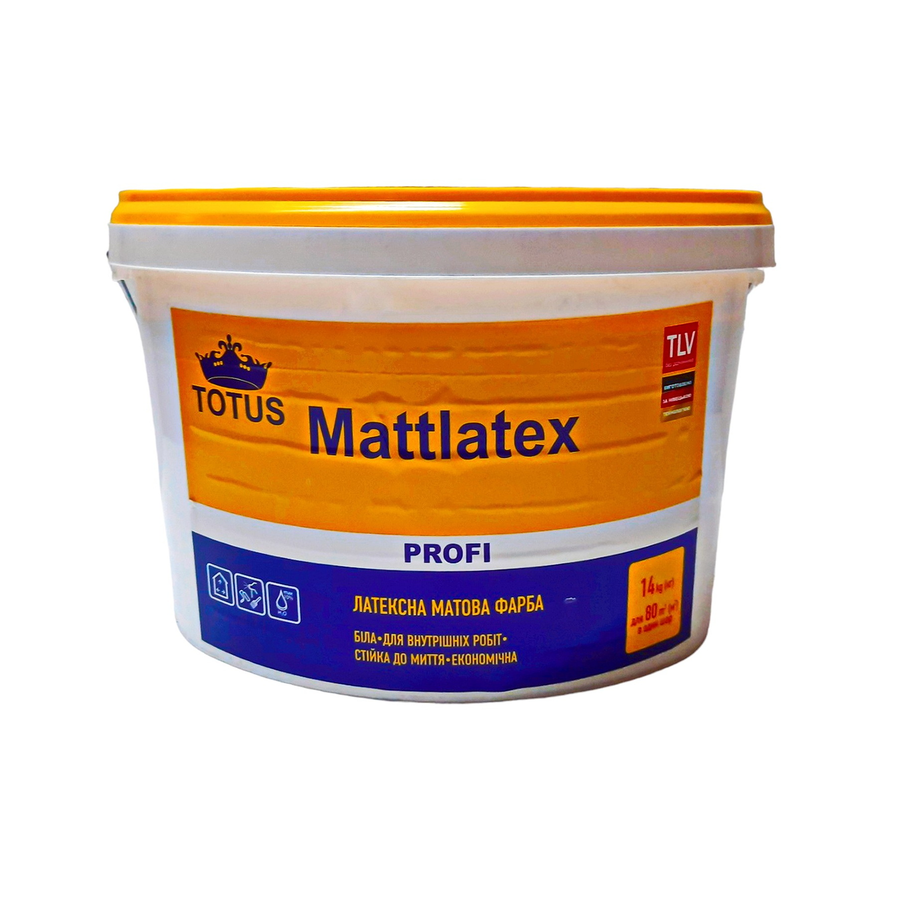 Фарба латексна TOTUS Mattlatex Profi інтер'єрна для стін та стель, акрилова, водоемульсійна, мат білий 14 кг